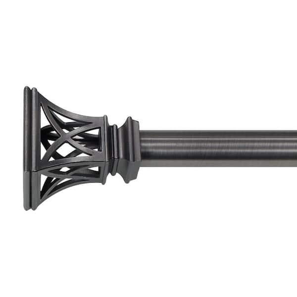 36 in. - 66 in. Adjustable Single Curtain Rod 3/4 in. Dia. in Gunmetal with Square Cage finials