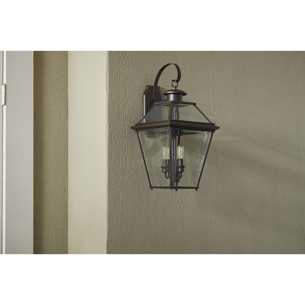 Burlington Collection 3-Light Antique Bronze Clear Beveled Glass New Traditional Outdoor Large Wall Lantern Light