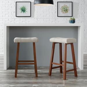 Backless Saddle Seat Fabric Upholstered Bar Stool in Riverbed Beige (Set of 2)