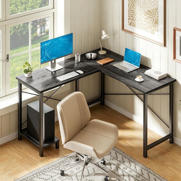 50 in. Rectangular Gray Wood L Shaped Computer Desk Corner Desk for Home Office Workstation
