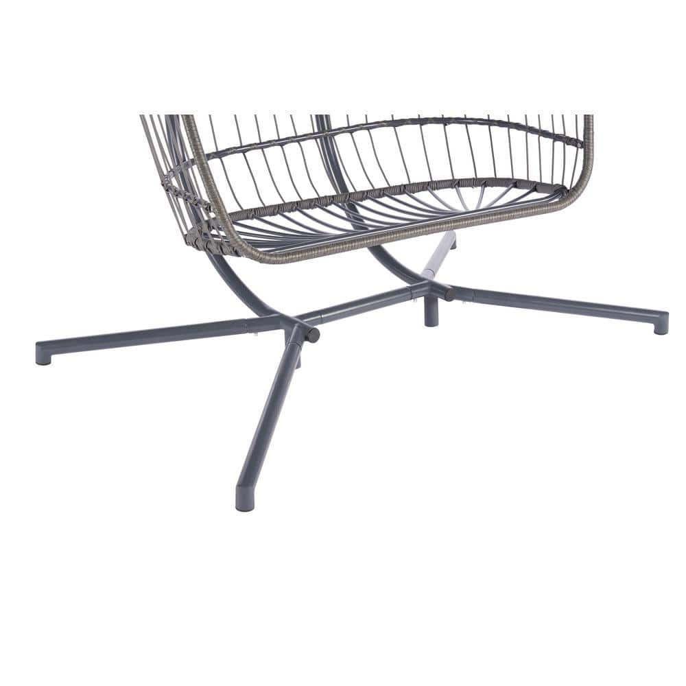 2-Person Wicker Outdoor Rattan Hanging Patio Swing Egg Chair with Black Sta