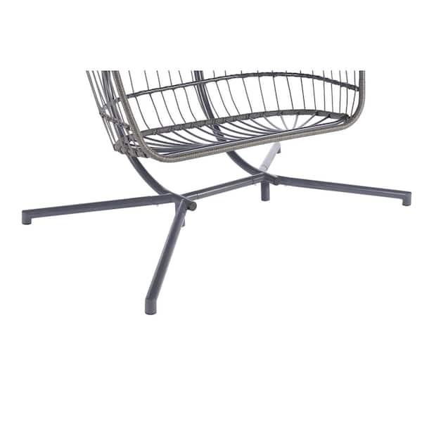 Unbranded 2-Person Wicker Outdoor Rattan Hanging Patio Swing Egg Chair with Black Stand and Deep Grey Cushions
