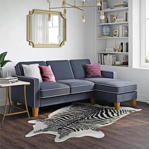 Bowen Blue Sectional Sofa with Contrast Welting