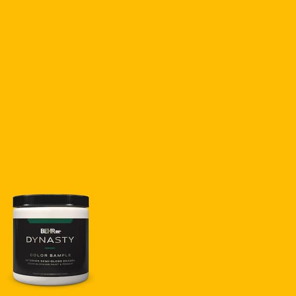BEHR DYNASTY 8 oz. #340B-7 Empire Yellow Semi-Gloss Enamel Stain-Blocking Interior/Exterior Paint and Primer Sample