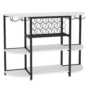 Nederland White Faux Marble Wine Rack Table with Storage Shelves for Home Kitchen