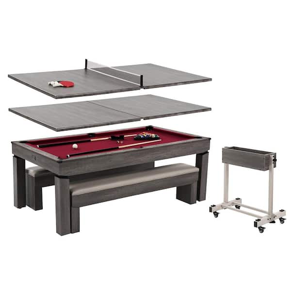 Barrington Prescott 7 ft. Pool Table, 3-in-1 Dining Top and Table Tennis with Game Accessories and Rolling Storage Caddy
