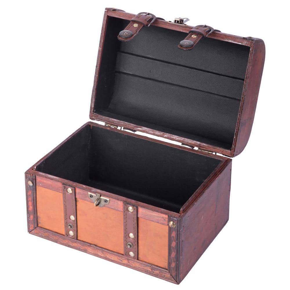Large Brown Faux Leather and Wood Storage Trunk