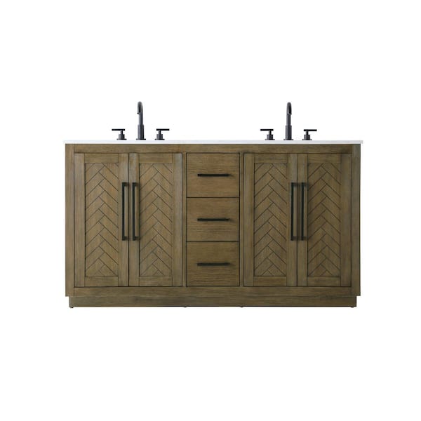 60 in. Double Sink Hazel Oak Bath Vanity with White Engineered Marble Top