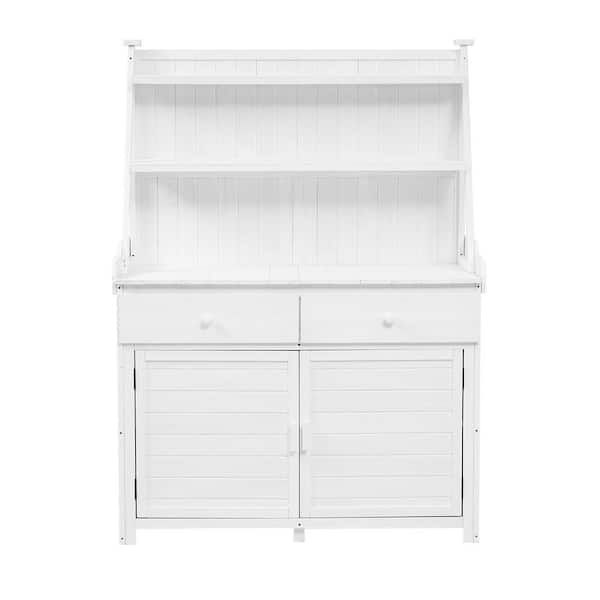 Zeus & Ruta 47.2 in. W x 65 in. H Garden Potting Bench Table in White with Storage Shelf, Drawer and Cabinet for Garden, Backyard