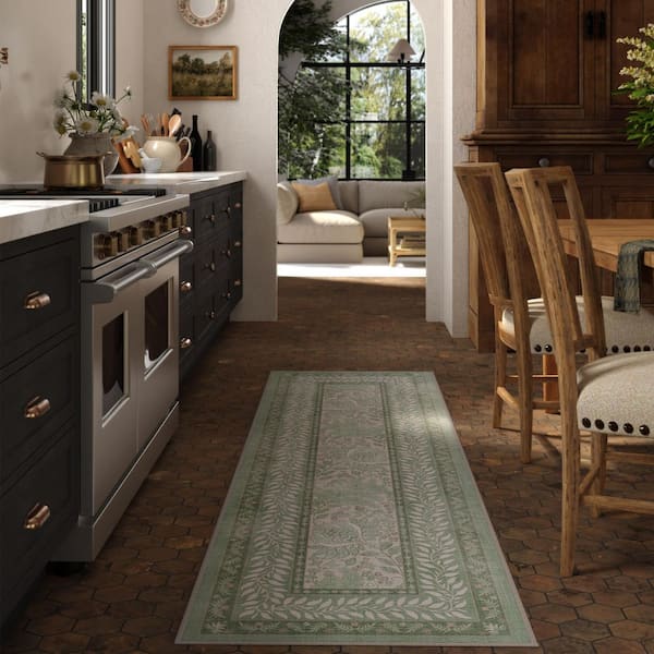 Machine Washable Rug with Standard Pad-Provence Sage 2 ft. x 7 ft. Area Rug