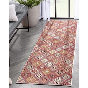 Red 2 ft. 3 in. x 7 ft. 3 in. Runner Flat-Weave Kings Court Richard Tribal Diamond Pattern Area Rug