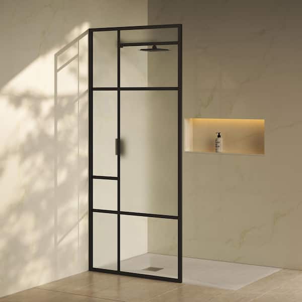 Swiss Madison Leiden 34 x 78 Framed Fixed 3/8 in. (10 mm) Frosted Tempered Glass Tub Door with Matte Black Frame