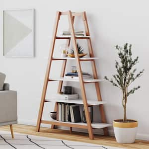 Carlie White and Brown 5-Shelf Ladder Bookcase