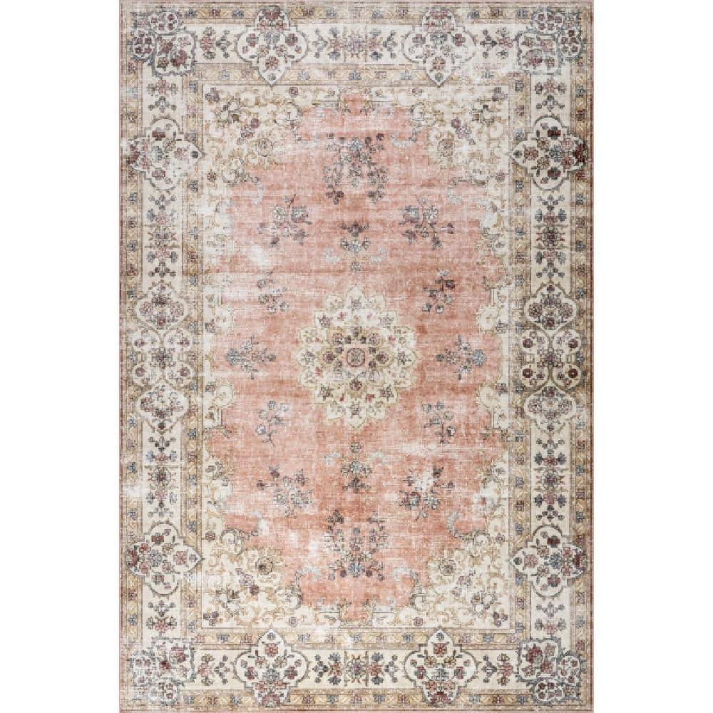 9.6 ft. x 13.6 ft. Peach Rosette Medallion Spill Proof Washable Indoor Area Rug price history on PriceWatchPro