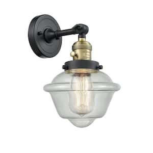 Oxford 1-Light Black Antique Brass Wall Sconce with Seedy Glass Shade