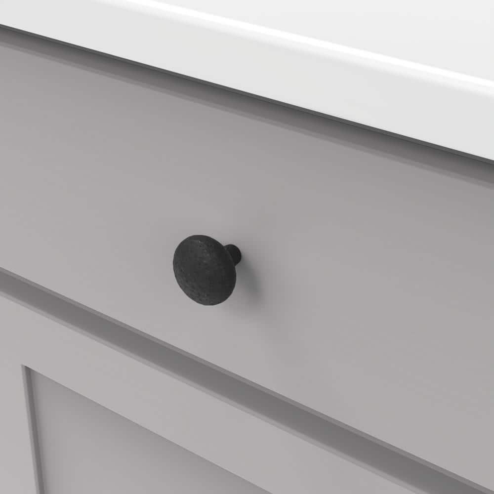 Black Iron Round Rustic Cabinet Knob with Mounting Hardware