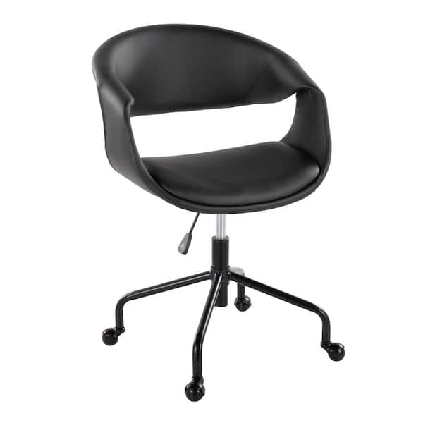 Curvo Faux Leather Upholstered Task Chair 34 in. Black Metal and Black Faux Leather with Nonadjustable Arms