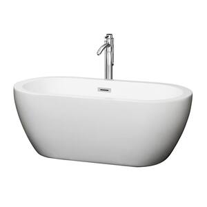 Soho 59.75 in. Acrylic Flatbottom Center Drain Soaking Tub in White with Floor Mounted Faucet in Chrome