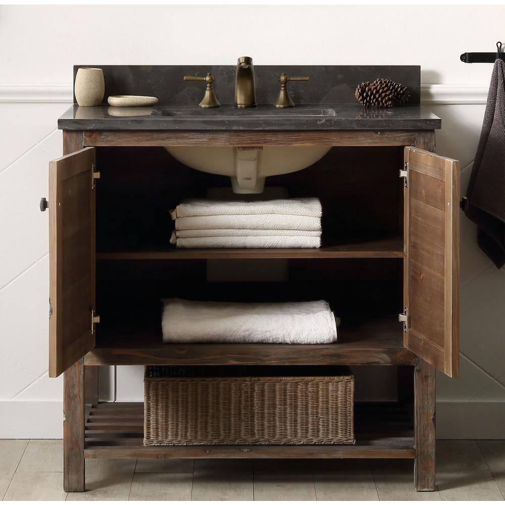Rustic Brown 36'' Fir Wood Bathroom Vanity with Charcoal Marble Top