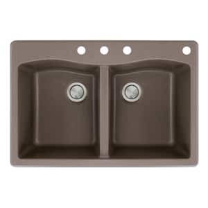 Aversa Drop-in Granite 33 in. 4-Hole Equal Double Bowl Kitchen Sink in Espresso