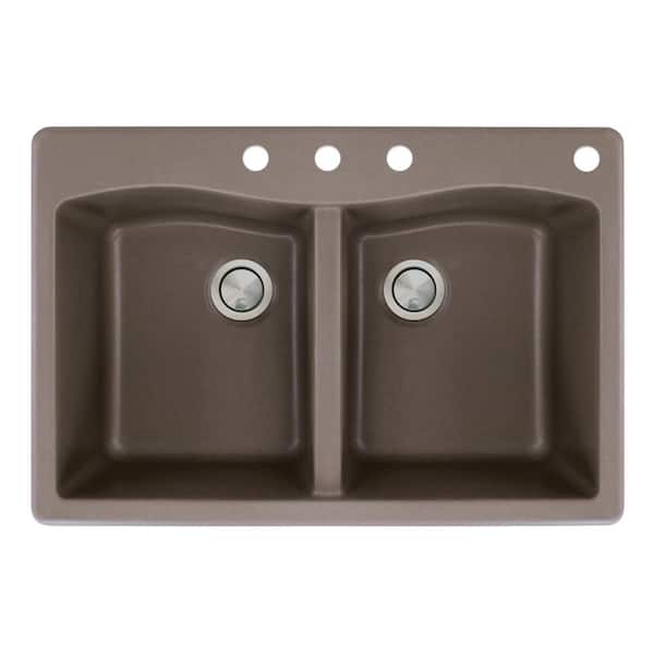 Transolid Aversa Drop-in Granite 33 in. 4-Hole Equal Double Bowl Kitchen Sink in Espresso