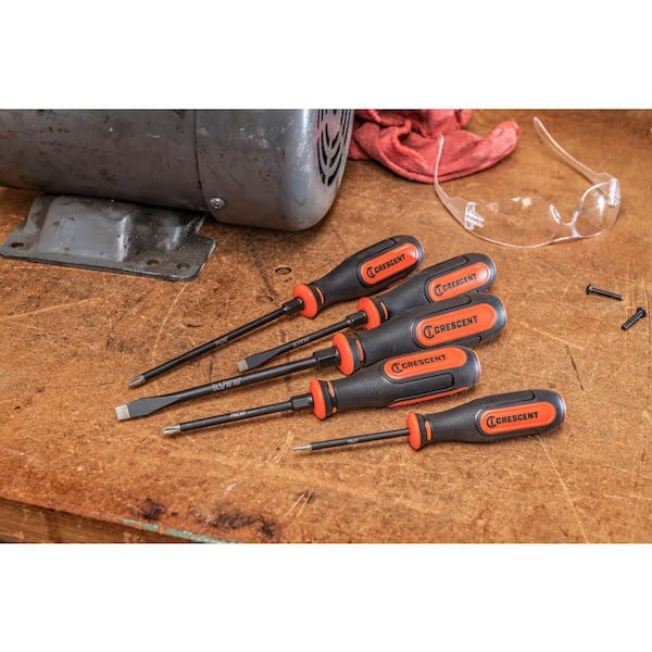 Diamond Tip Phillips, Slotted, and Torx Screwdriver Set with Dual Material Tri-Lobe Handles (12-Piece)