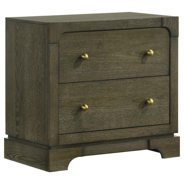 Seon Dark Cocoa Brown 2-Drawer 27 in. W Nightstand with Brass Knobs