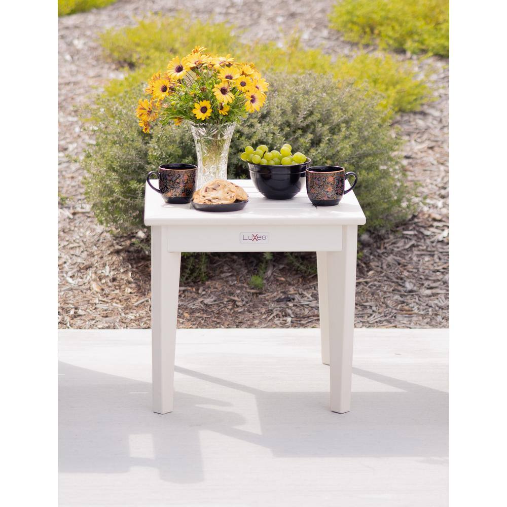 Aspen White Square HDPE Outdoor Side Table 19.6"