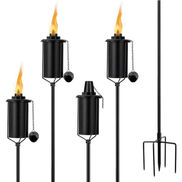 Misopily 16oz Metal Citronella Garden Torch with 4-Prong Stake Outdoor Flame Light for Patio Pathway Party 4 Pack