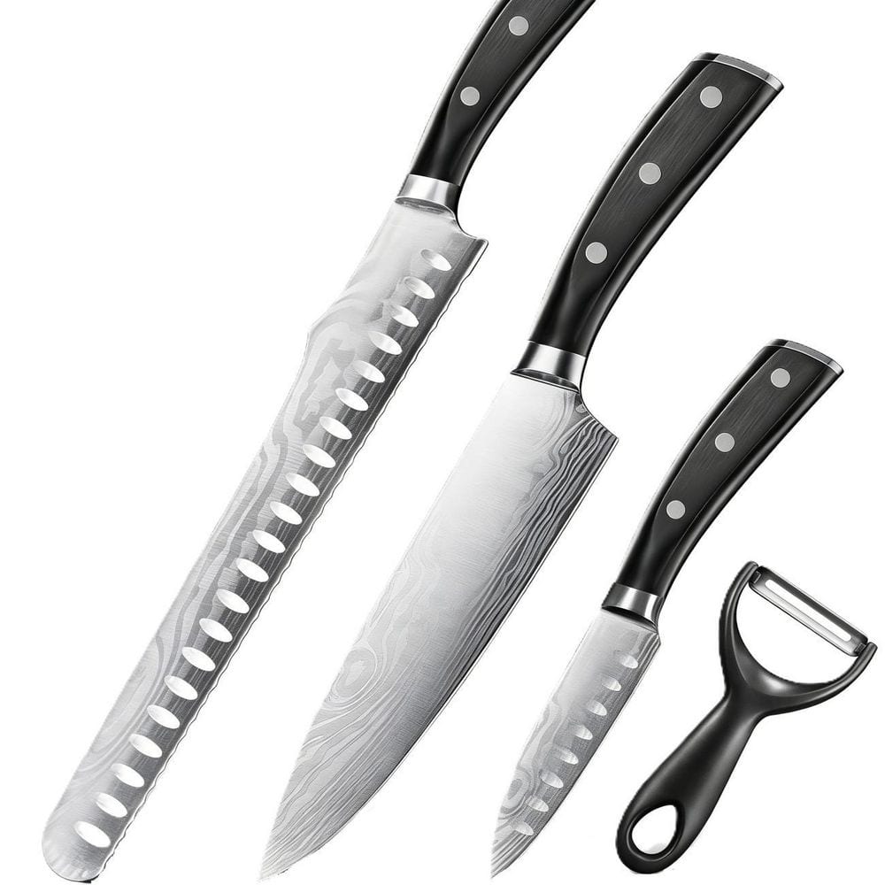 4-Piece High Carbon Stainless Steel German Knife Set, Chef's Knife, Paring Knife, Bread Knife, Peeler - Thumbnail 3