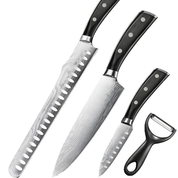 4-Piece High Carbon Stainless Steel German Knife Set, Chef's Knife, Paring Knife, Bread Knife, Peeler