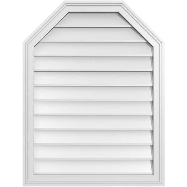 Ekena Millwork 26 in. x 34 in. Octagonal Top Surface Mount PVC Gable Vent: Decorative with Brickmould Frame