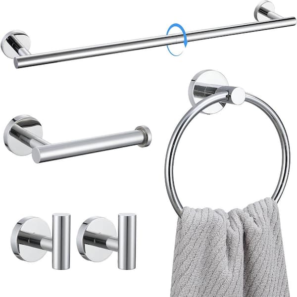 Bathroom Single Towel Holder, 21.3 in. Wall Mounted Adjustable Towel Bar Set in Polished Chrome