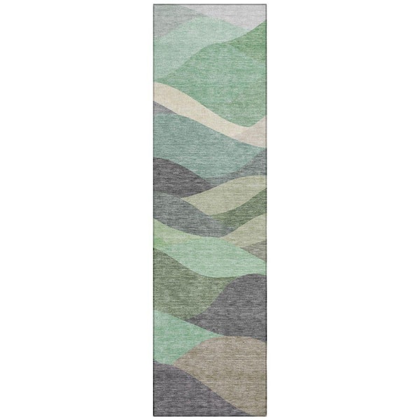 Chantille Machine Washable Indoor/Outdoor Abstract ACN2378 Sage 2 ft. x 7 ft. Runner Rug