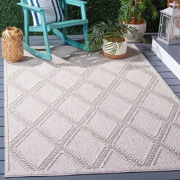 Global Gray/Light Gray 4 ft. x 4 ft. High-Low Diamond square Indoor/Outdoor Area Rug