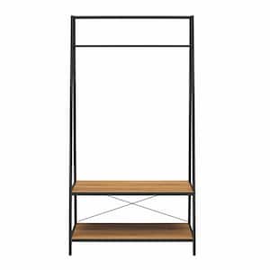 Devoe Walnut and Black Metal and Particle Board Clothes Rack (37.28 in. W x 71.83 in. H x 15.51 in. D)