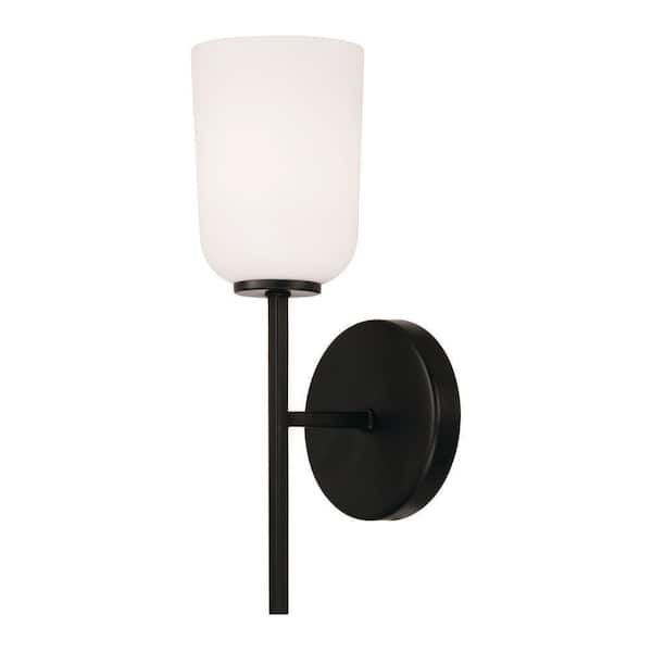 Lawson 5 in. 1-Light Sconce in Matte Black with Soft White Glass