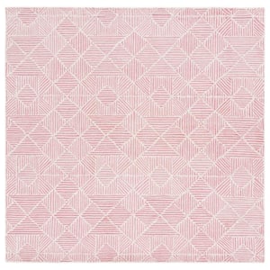 Abstract Pink/Ivory 6 ft. x 6 ft. Diamond Geometric Square Area Rug