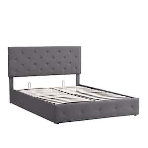 64.7 in. W Gray Fabric Wood Frame Queen Platform Bed