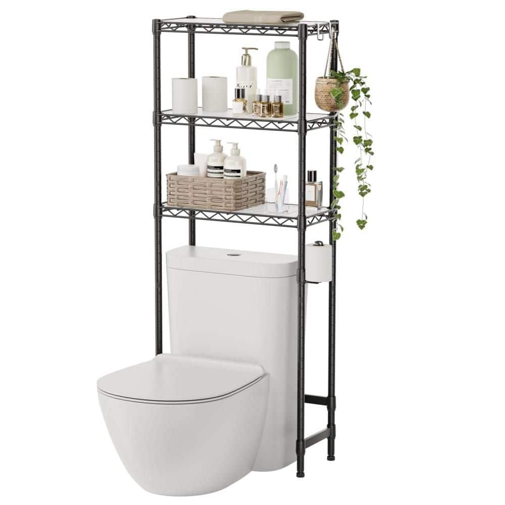 24 in. W x 66 in. H x 10 in. D Black Over The Toilet Storage Rack 3-Tier Bathroom Organizer with Adjustable Shelf price history on PriceWatchPro
