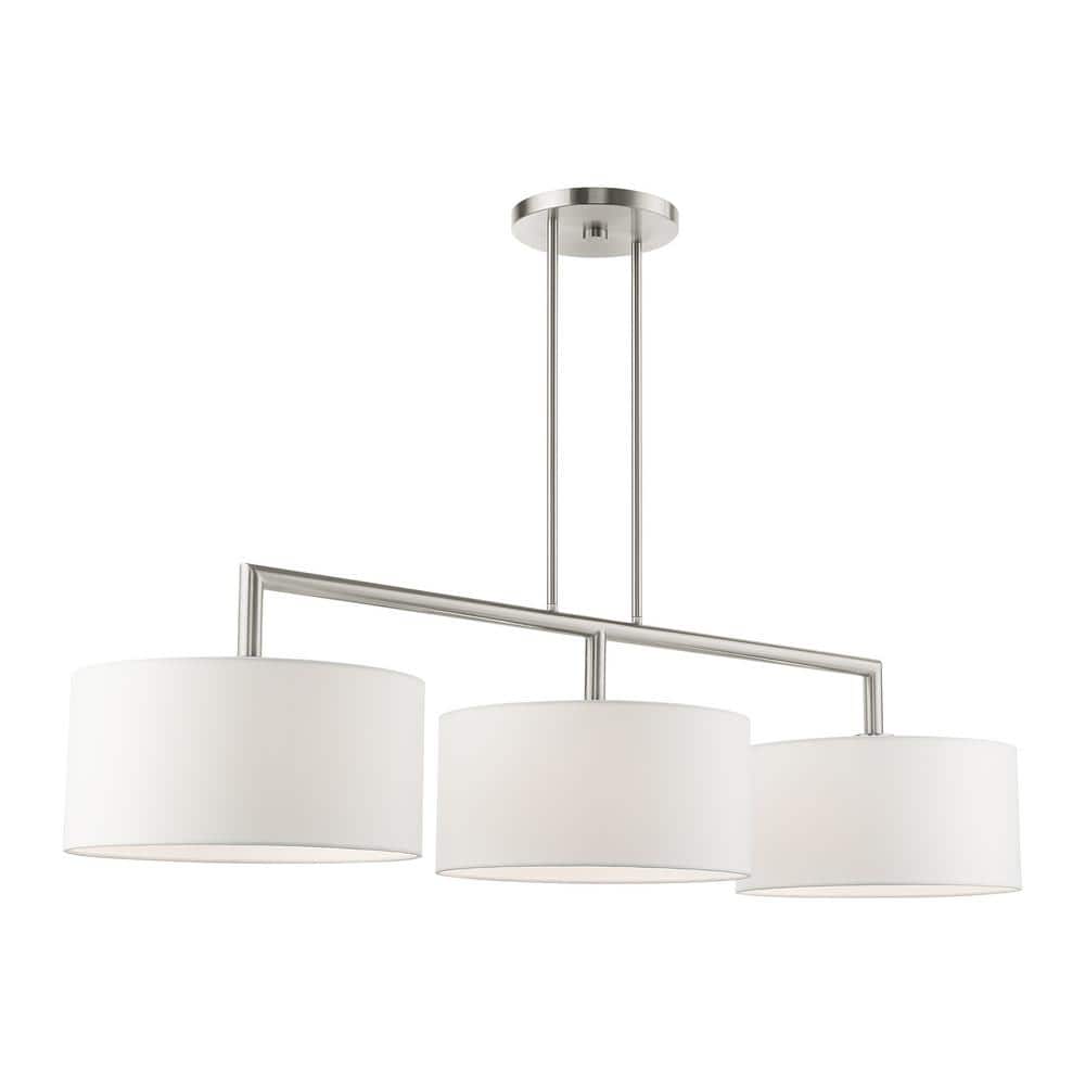 Sleek Brushed Nickel 3-Light Linear Drum Chandelier