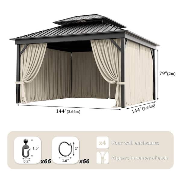 12 ft. x 12 ft. Universal Outdoor Privacy Curtains, Gazebo Replacement with Zipper Cream (4-Side Curtain Only)