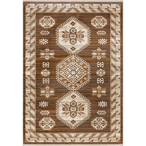 RUGS USA Lauren Liess Nettle Leaf Fringed Brown 7 ft. x 10 ft. Area Rug