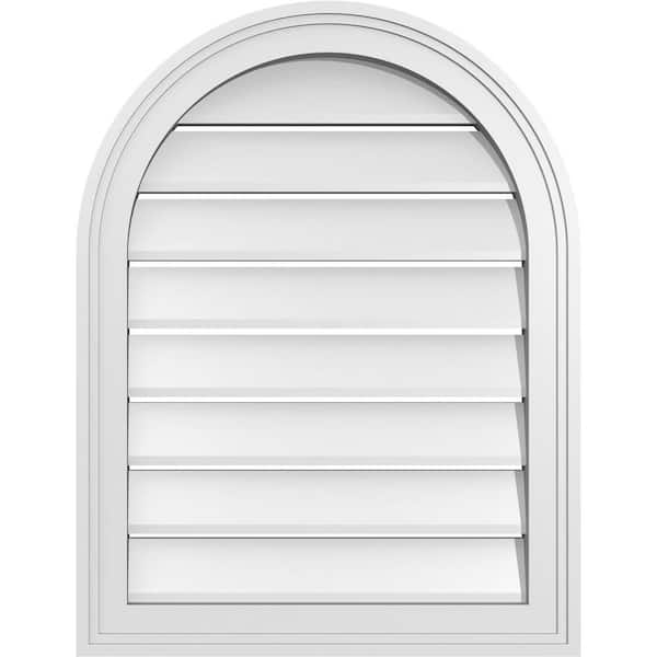 Ekena Millwork 20" x 26" Round Top Surface Mount PVC Gable Vent: Functional with Brickmould Frame