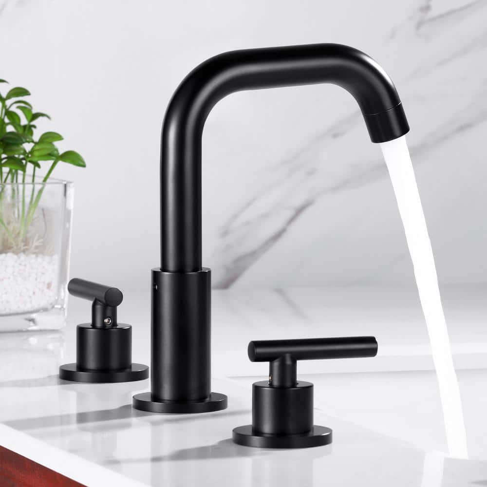 Matte Black 8-Inch Widespread Bathroom Faucet with Brass Spout