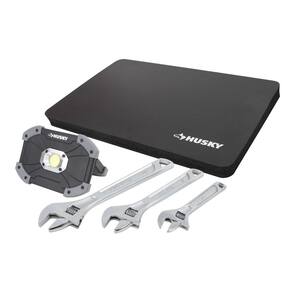 3-Piece Husky Adjustable Wrench Set, LED Utility Light & Kneeling Pad