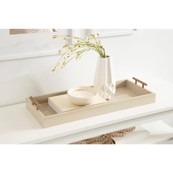 Kate and Laurel Lipton Rectangle Wood Tray Set - 2 Piece - White/Gold
