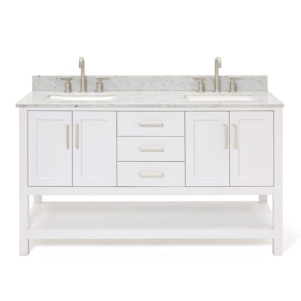 Magnolia 61" White Double Basin Freestanding Vanity with Carrara Top
