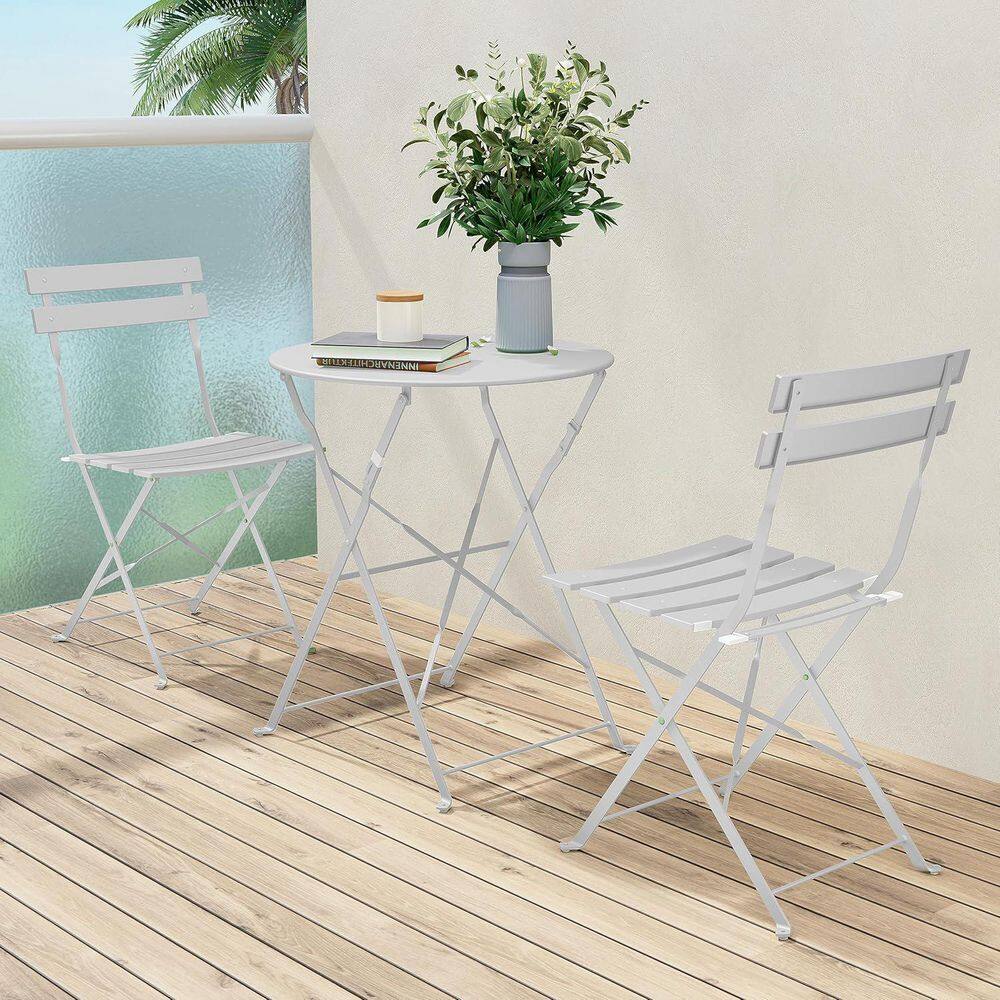 White 3-Piece Folding Outdoor Bistro Set, Metal Chairs and Round Coffee Table, Portable for Patio, Proch, Balcony price history on PriceWatchPro