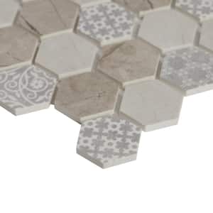 Artistic Elements Gris 12 in. x 12 in. Hex Inkjet Glazed Glass Mesh-Mounted Mosaic Tile (0.87 sq. ft./Each)